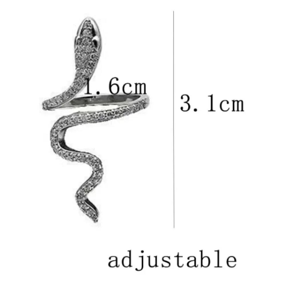 Snake Ring Silver with Rhinestones Adjustable One Size